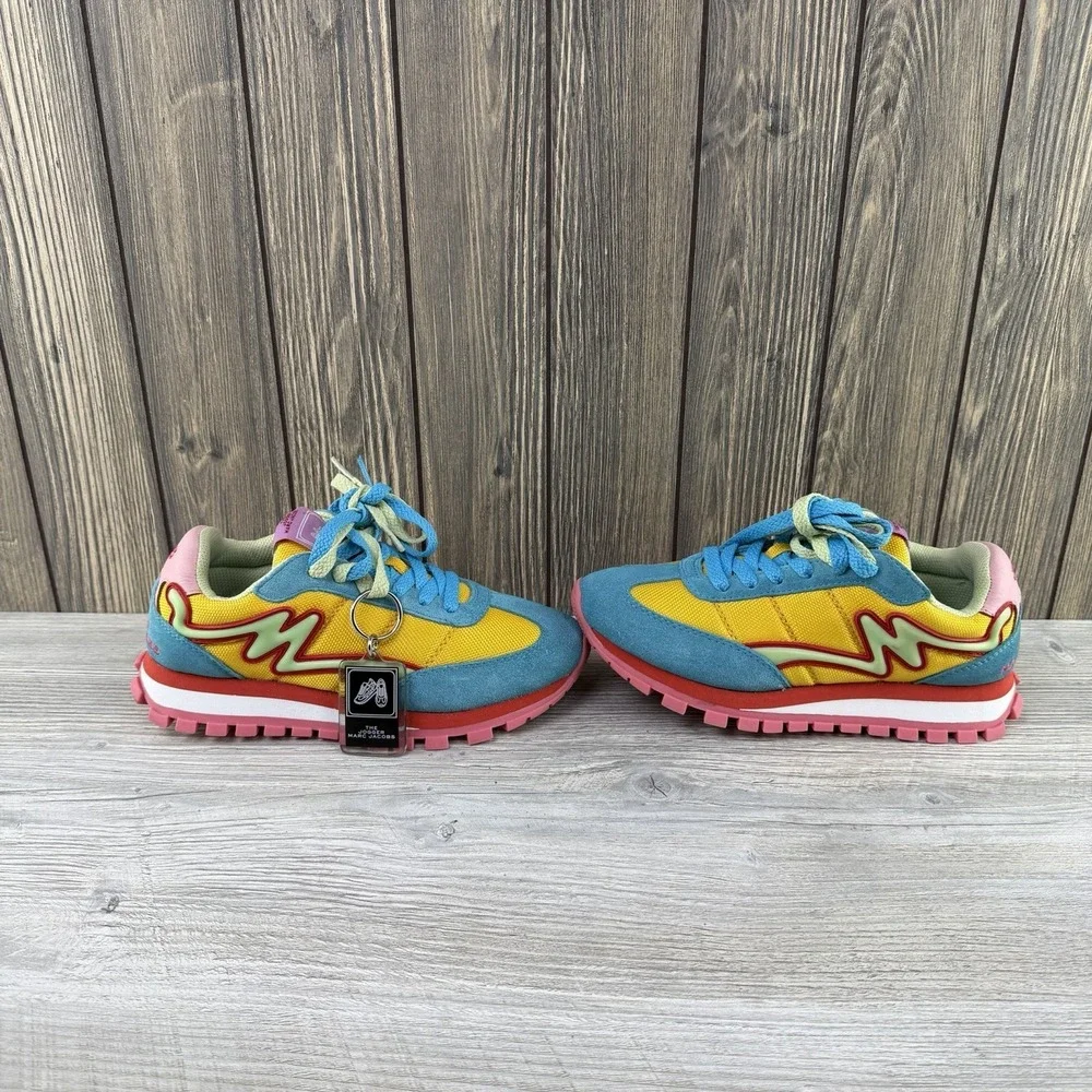 Marc Jacobs The Jogger Colorblock Lace Up Sneakers Yellow Blue Pink  Women Sz 36